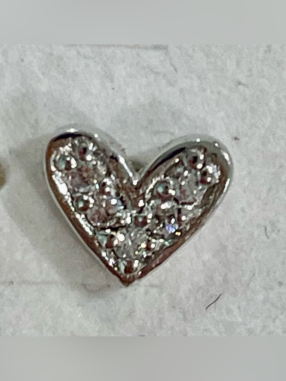 Sterling Silver Minimalist Heart Pave Crystal Stud Earrings - Silver - Picture 2 of 4
